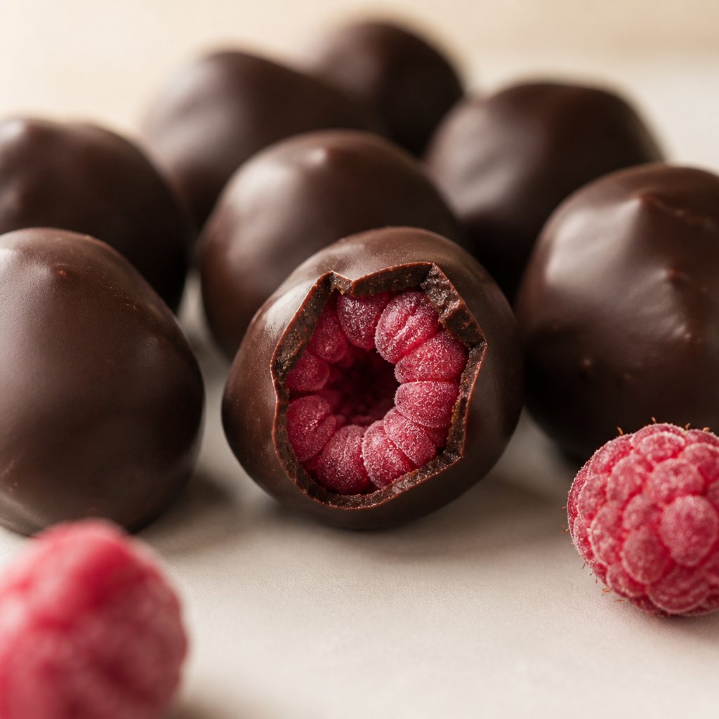 Dark Chocolate frozen raspberries