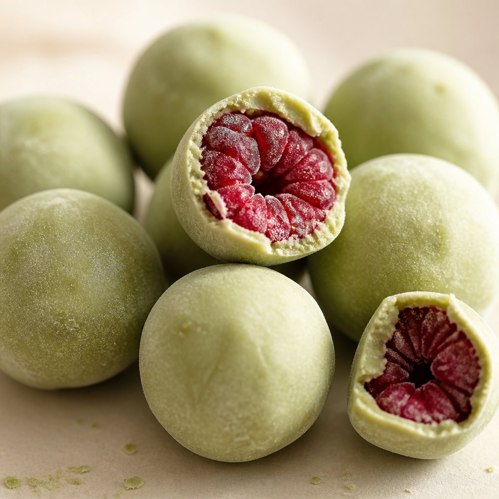 Matcha frozen raspberries
