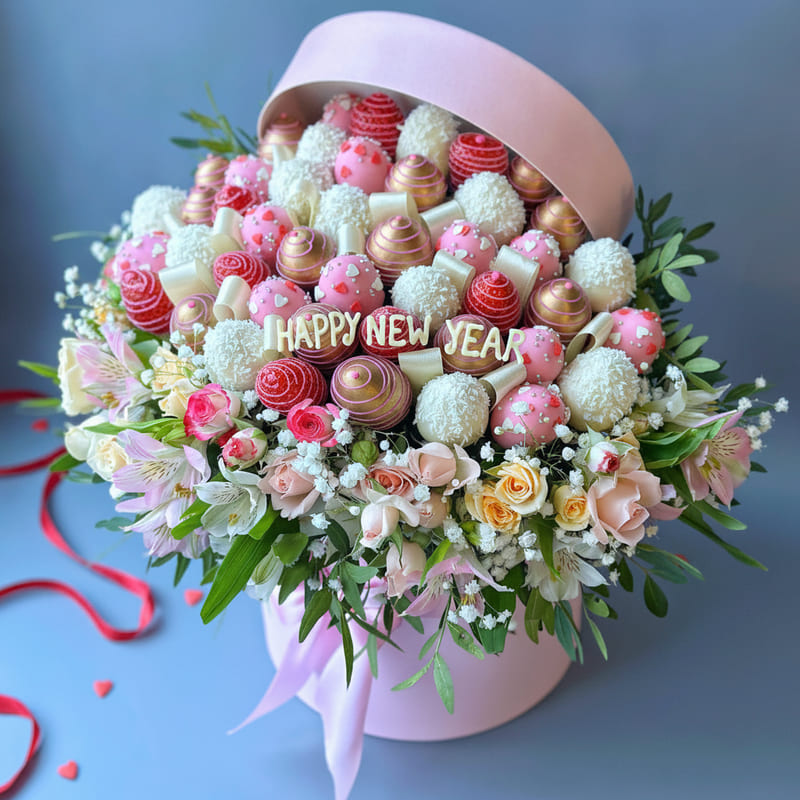 Lunar New Year chocolate strawberry gift in red and gold