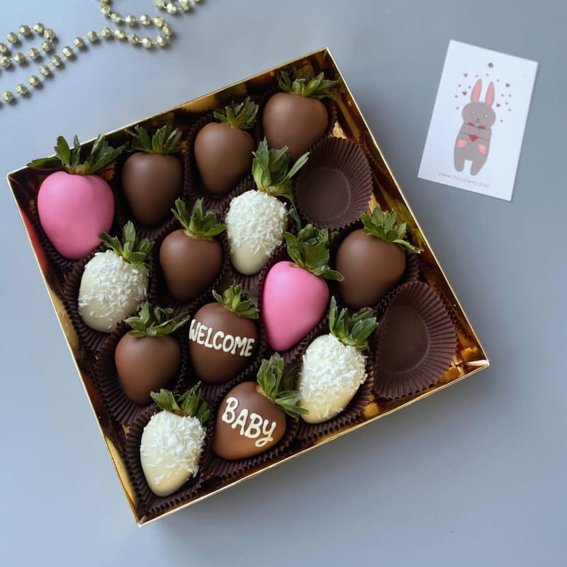 Pastel themed chocolate strawberries for New baby celebration
