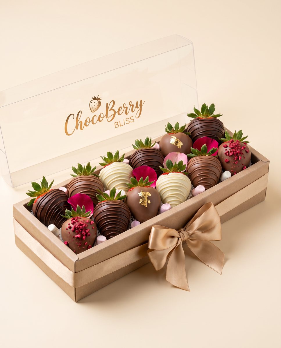 Chocolate-covered strawberries in a white box, close-up
