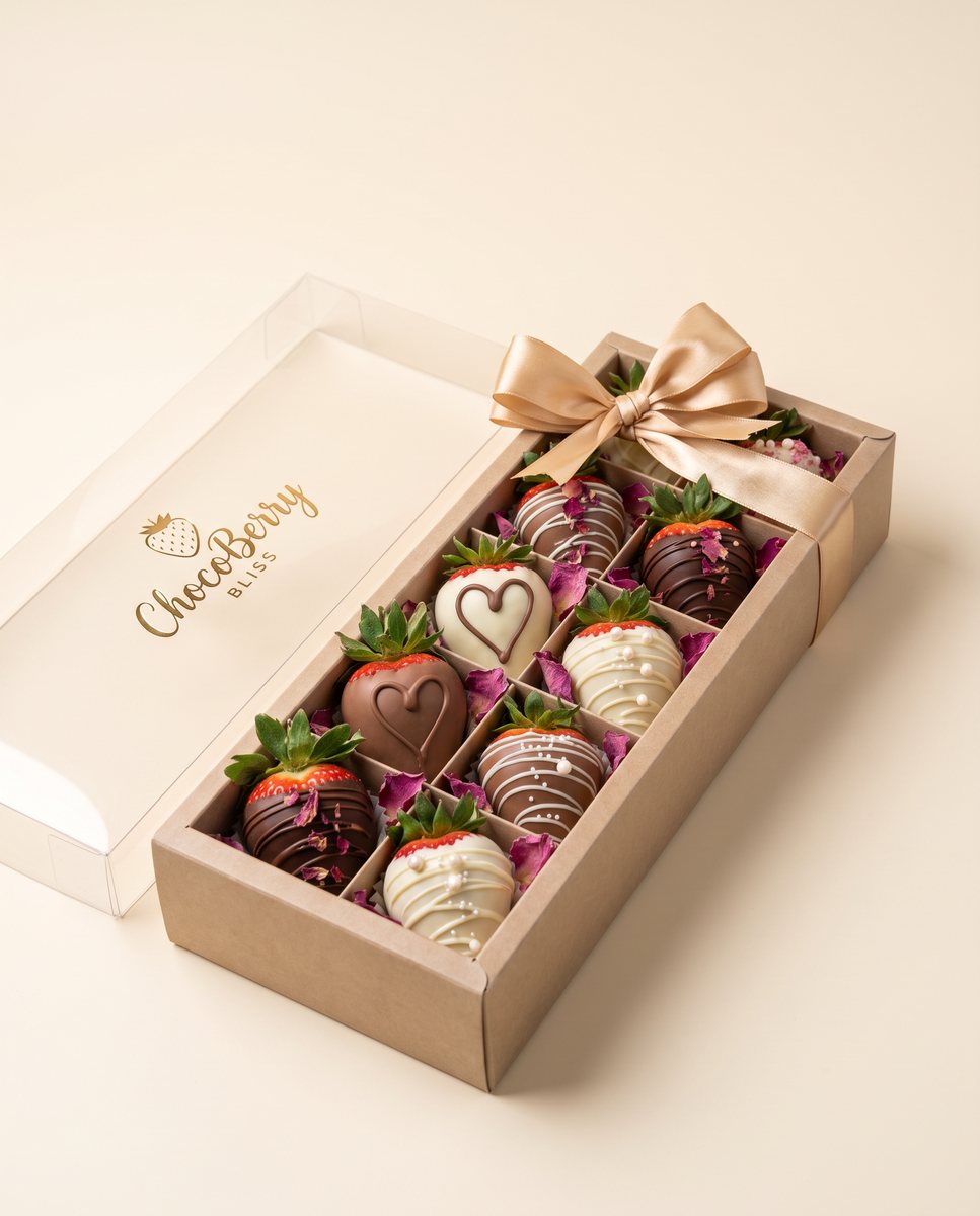 Custom decorated box of chocolate-covered strawberries